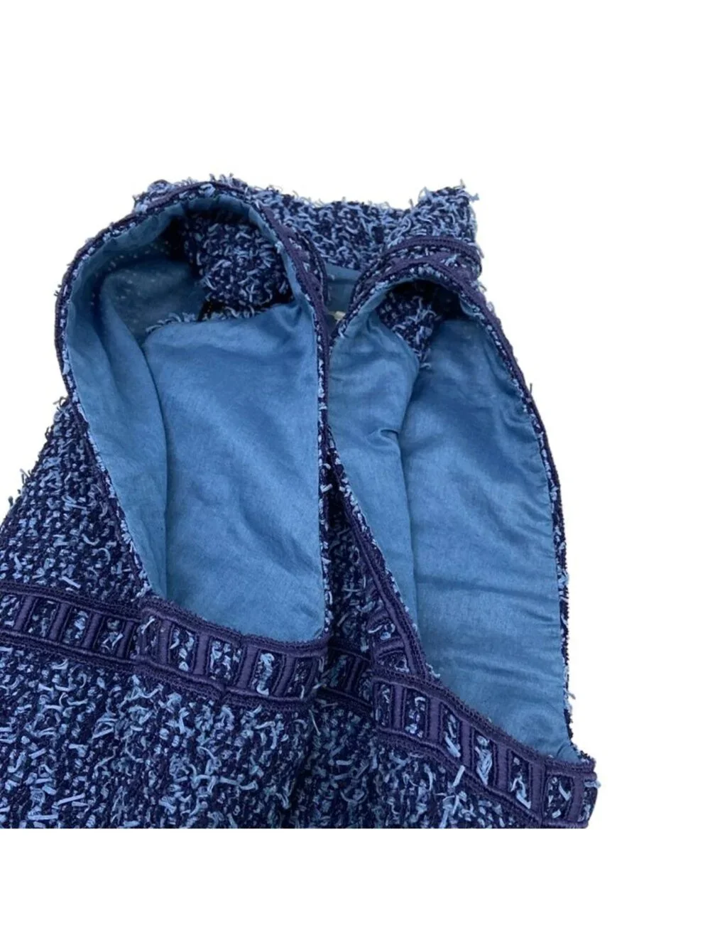 Chanel Dress 38 M Blue Tweed Zip Up Cotton